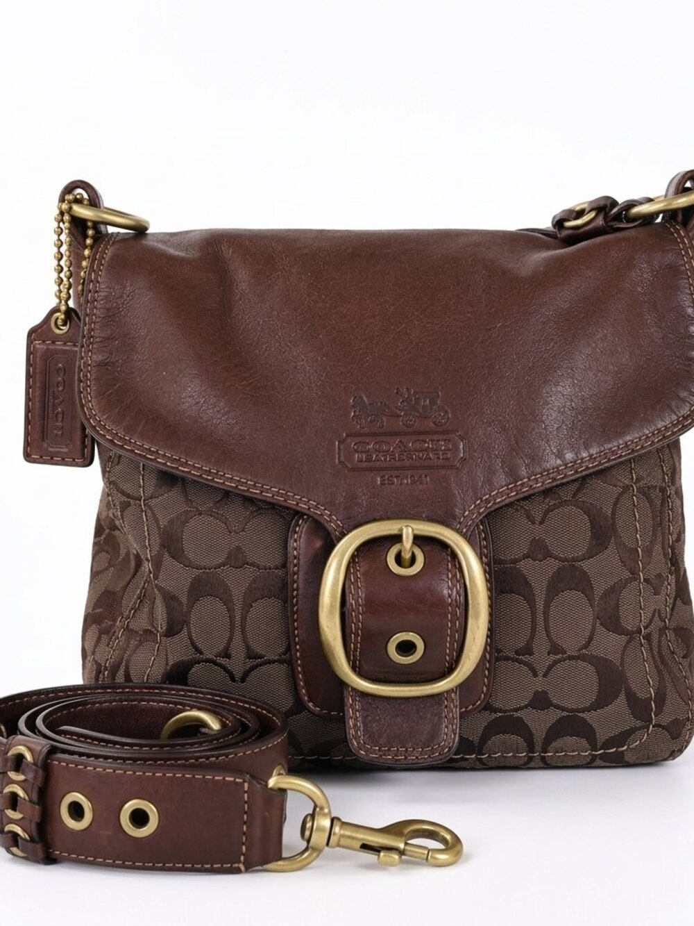 Mint Condition! Y2K Coach Bleecker shoulder bag leather flap /signature canvas